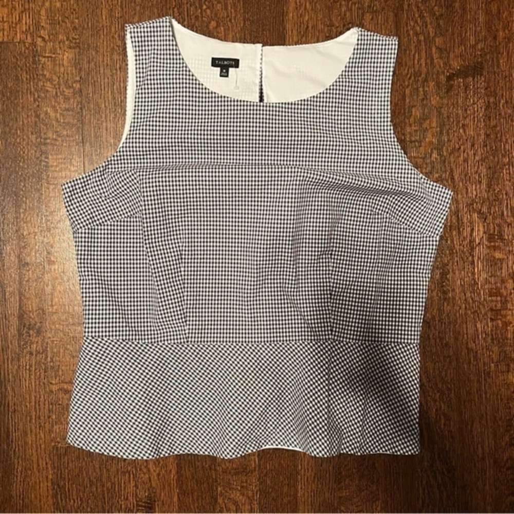 Talbots size 16 blue and white checked peplum top